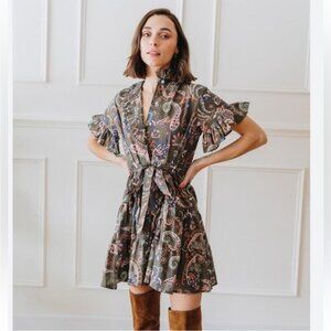 Mille Resort Dress Violetta Mini Ruffle in Les Marais Green Paisley
